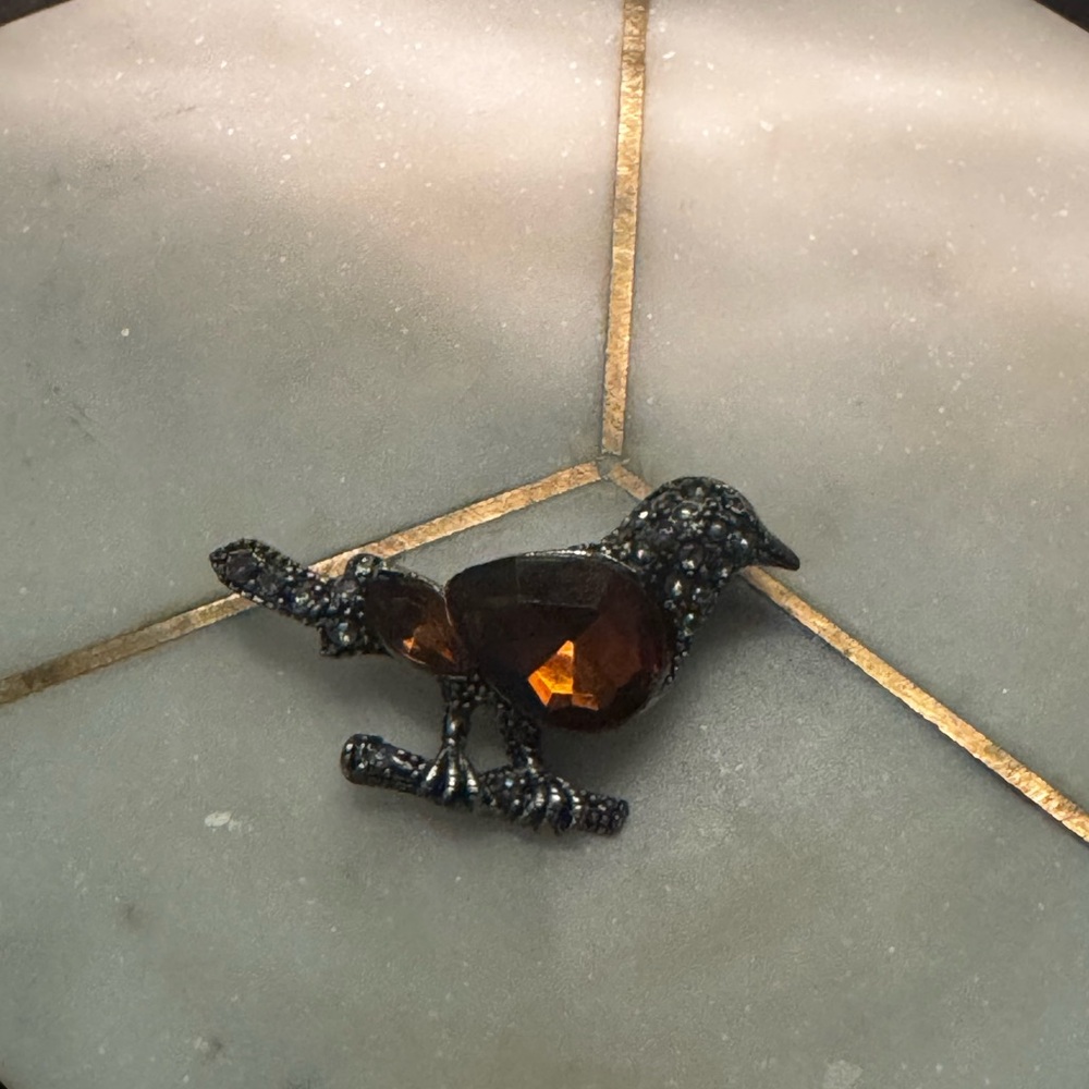 Elegant Black and Brown Bird Brooch